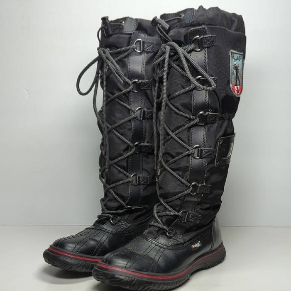 Pajar Canada Tall nylon and leather winter snow boots womans size 5 -5.5 EU 36 - Picture 1 of 15